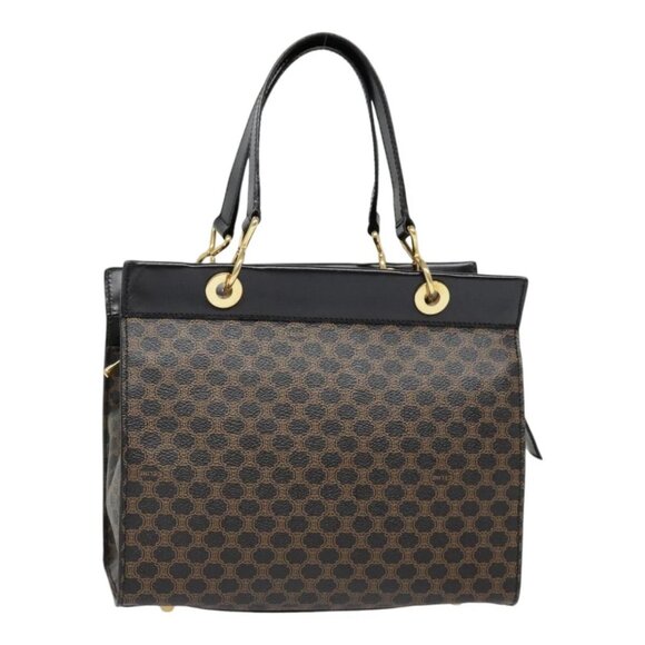 CELINE Macadam Canvas Hand Bag PVC Leather Black Gold - Picture 1 of 15